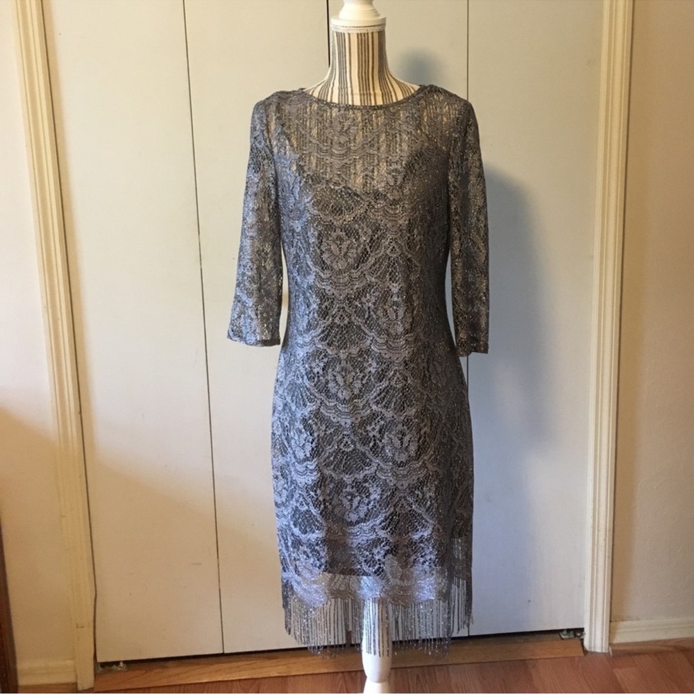 Silver Lace Fringe Sheath Dress - Women